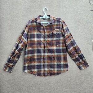 Columbia Men Button Up Shirt S Navy Plaid Flannel PHG Western Long Sleeve